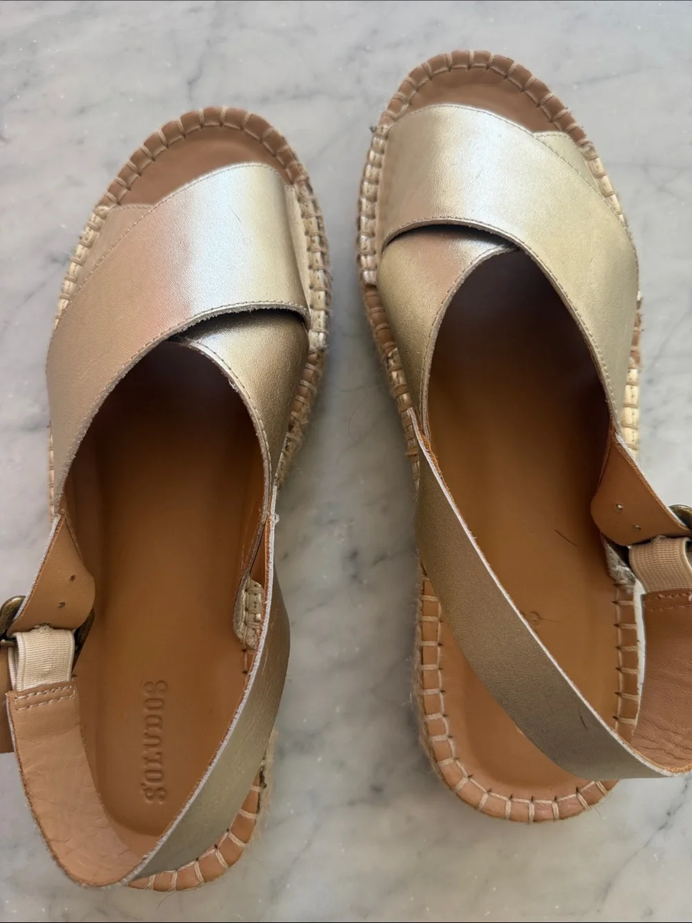 Soludos Gold Leather Espadrille Sandals with Slingback Strap size 8.5